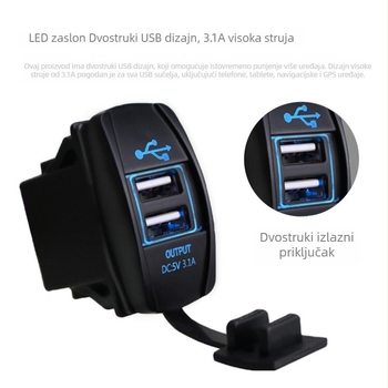 Punjač za automobil i motocikl s dvostrukim USB-om, vodootporan, univerzalni 12-24V