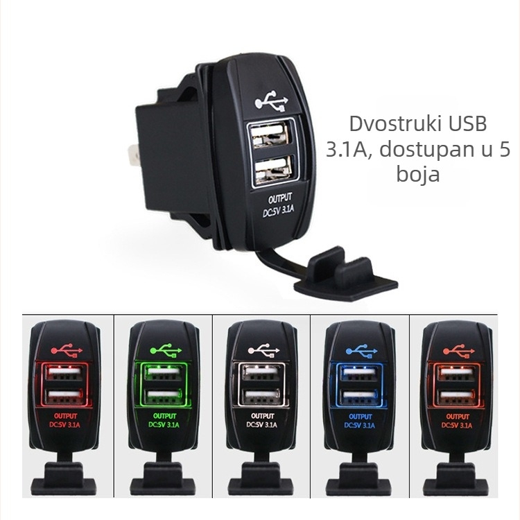 Punjač za automobil i motocikl s dvostrukim USB-om, vodootporan, univerzalni 12-24V