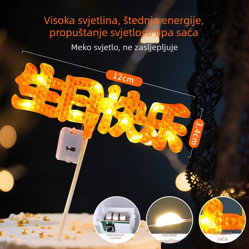 Sijajući LED natpis Happy Birthday za ukrašavanje torte