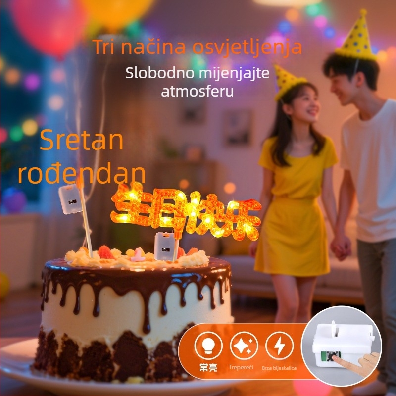 Sijajući LED natpis Happy Birthday za ukrašavanje torte