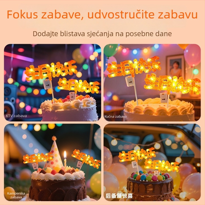 Sijajući LED natpis Happy Birthday za ukrašavanje torte
