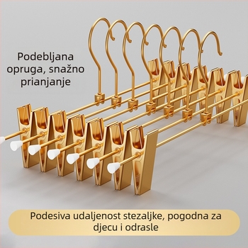 Zlatni metalni vješak za hlače za garderobu, s klipom za suknje, bez tragova