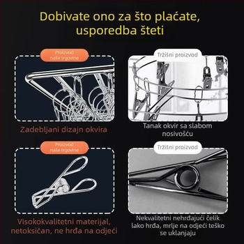 Stalak za sušenje od nehrđajućeg čelika s više klipsi za sušenje čarapa, kvadratni čvrsti stalak za kućnu upotrebu