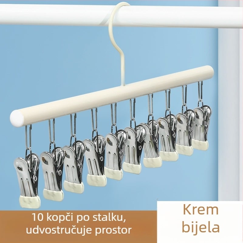 Nerđajući stalak za sušenje čarapa s višestrukim klipsama, za balkon ili studentski dom; pogodan za dječje čarape i donje rublje