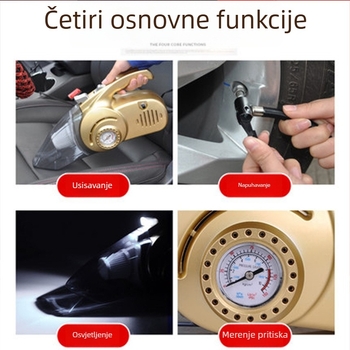 4-u-1 usisavač za automobil s mjeračem tlaka u gumama i pumpom zraka