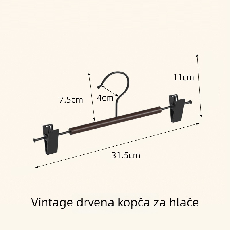 Drvena vješalica s širokim ramenima i klipsom za hlače, za kućni garderob, garderobu gostiju i hotel