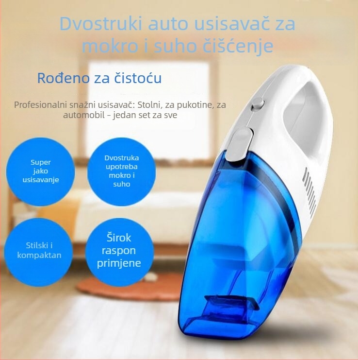 Usisivač za auto mokro i suho, prenosni mini usisivač, plavo-bijeli