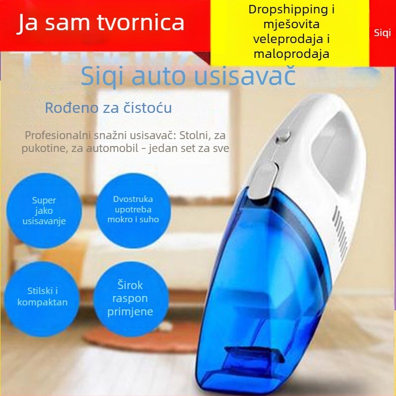 Usisivač za auto mokro i suho, prenosni mini usisivač, plavo-bijeli