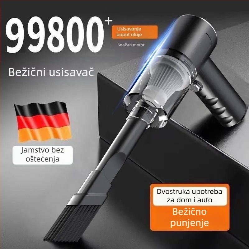 3-u-1 bežični ručni usisavač za auto i dom – snažan, prenosan, bežično punjenje