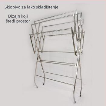 Stalak za sušenje rublja s više šipki, od nehrđajućeg čelika, sklopiv, krilastog oblika, za unutarnju i vanjsku upotrebu
