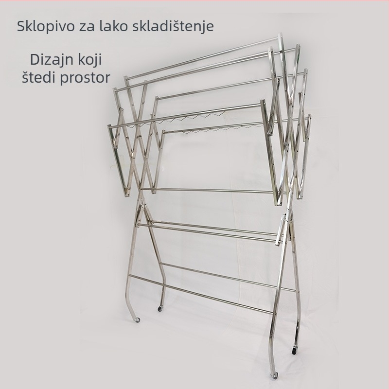 Stalak za sušenje rublja s više šipki, od nehrđajućeg čelika, sklopiv, krilastog oblika, za unutarnju i vanjsku upotrebu