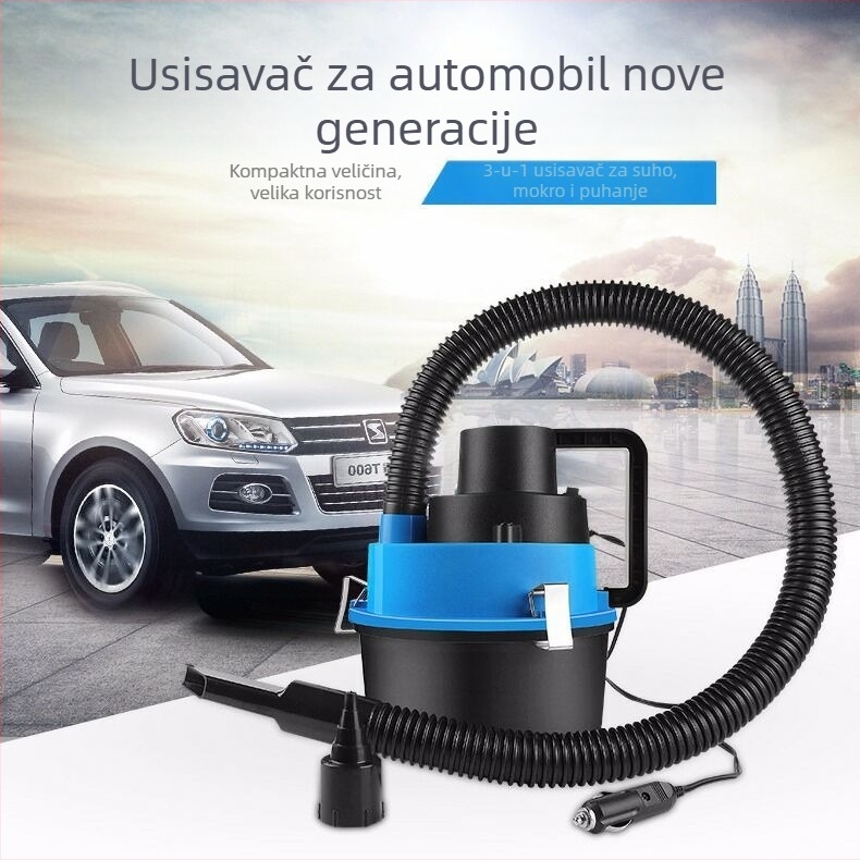 Prijenosni automobilni usisavač, 90 W, kabel oko 3 m, 3-u-1 cilindrični dizajn
