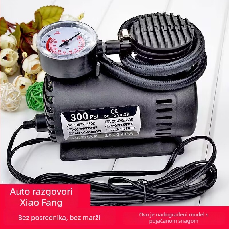 12V mini pumpa za automobil s manometrom — prijenosna električna pumpa za zrak, kabel 3 m