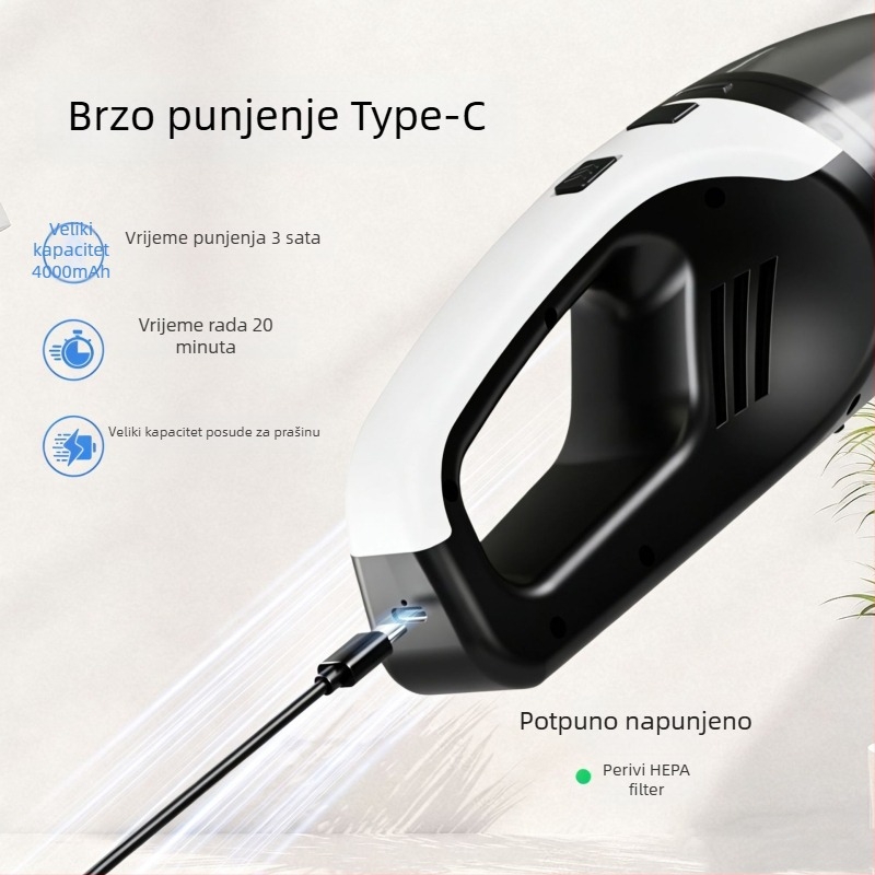 Gaotech prijenosni bežični usisavač za auto, ručni, snažan, za kućnu uporabu