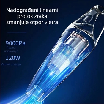 Pengrui Auto Mini usisivač – snažan usis, prijenosni ručni, punjivi, verzija s upaljačem za cigarete, mjerenje tlaka u gumama