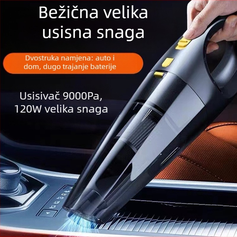 Pengrui Auto Mini usisivač – snažan usis, prijenosni ručni, punjivi, verzija s upaljačem za cigarete, mjerenje tlaka u gumama
