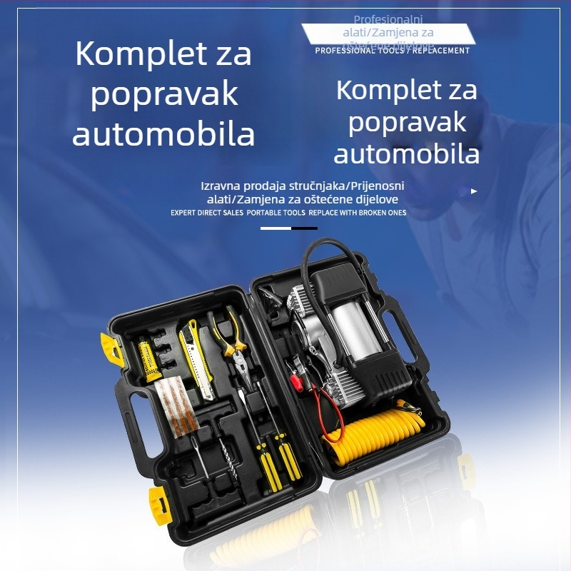 LED osvijetljena dvocilindrična pumpa za automobil, prijenosni komplet s kutijom alata