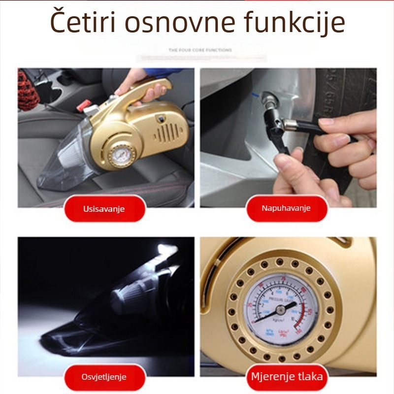 Automobilski usisavač 12V, mokro i suho, višefunkcijski s pumpom zraka, 4u1