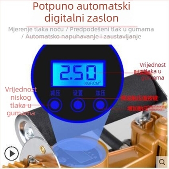 AC-680 Montirana u vozilo dvostruka cilindrična pumpa za zrak – metalna pumpa za auto gume, digitalni mjerač tlaka, zaštita od pregrijavanja, automatsko isključivanje, 3 m napajajući kabel, 70 L/min, 280W