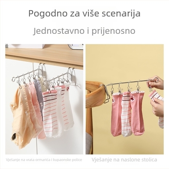 Prijenosni držač za odjeću od nehrđajućeg čelika s više klipsi za donje rublje i čarape, za putovanja i kućnu uporabu