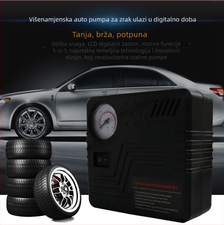Prijenosna 12V metalna pumpa za auto s digitalnim manometrom