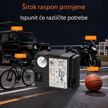 Prijenosna pumpa zraka za automobil, brzo napuhivanje guma za automobile i motocikle, kompaktna električna pumpa s manometrom