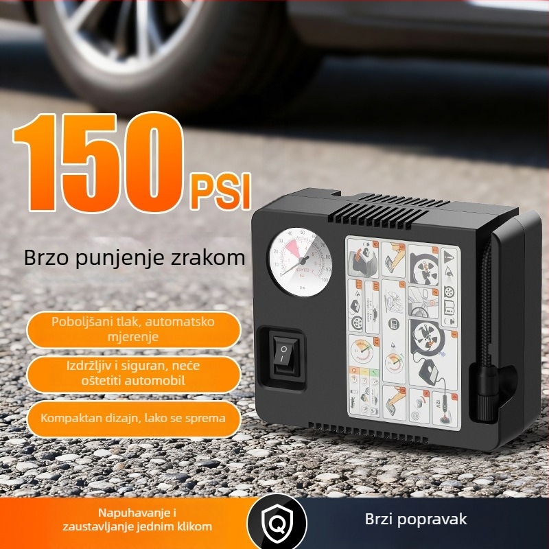 Prijenosna pumpa zraka za automobil, brzo napuhivanje guma za automobile i motocikle, kompaktna električna pumpa s manometrom