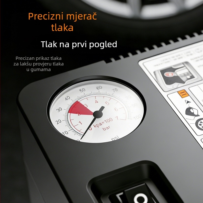 Prijenosna pumpa zraka za automobil, brzo napuhivanje guma za automobile i motocikle, kompaktna električna pumpa s manometrom