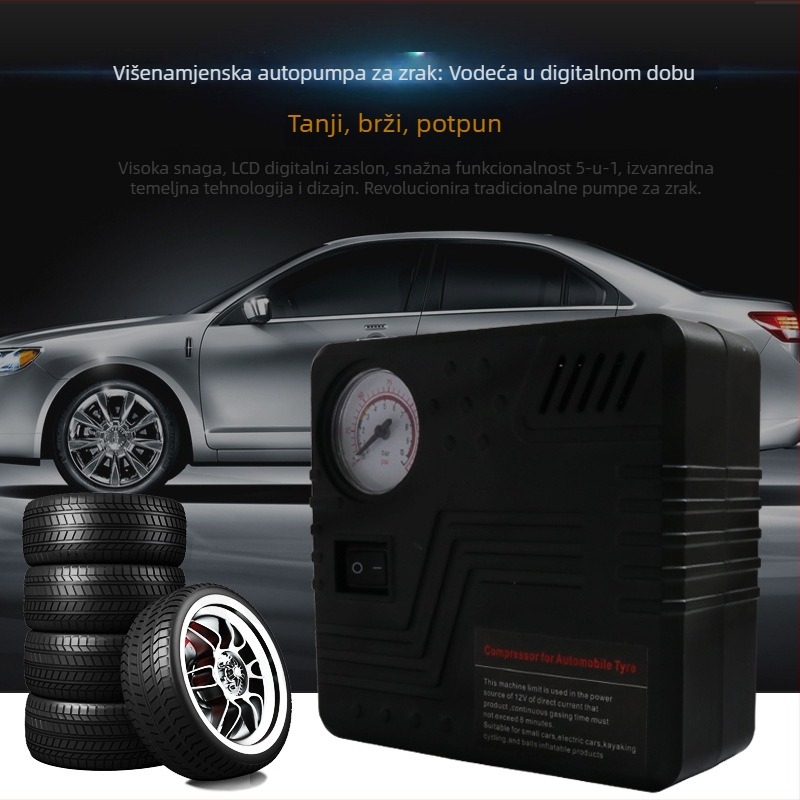 Prenosiva 12V električna pumpa za auto gume, četvrtastog dizajna