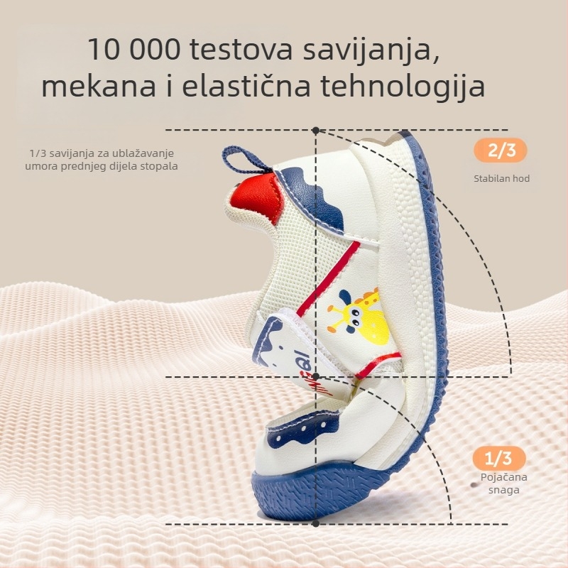 Jingqi dječje cipele za hodanje 2025. jesen – mekana potplata, prozračne, protiv klizanja, zatvaranje na čičak (Velcro), niski gornji dio, za djecu 12–36 mjeseci, s motivom crtića