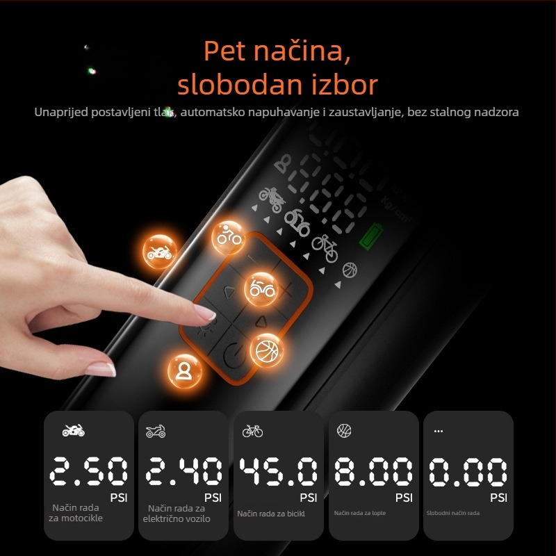 Woxin inteligentna automobilska pumpa za zrak, višenamjenska prijenosna pumpa za gume, bežična, s USB napajanjem i digitalnim zaslonom