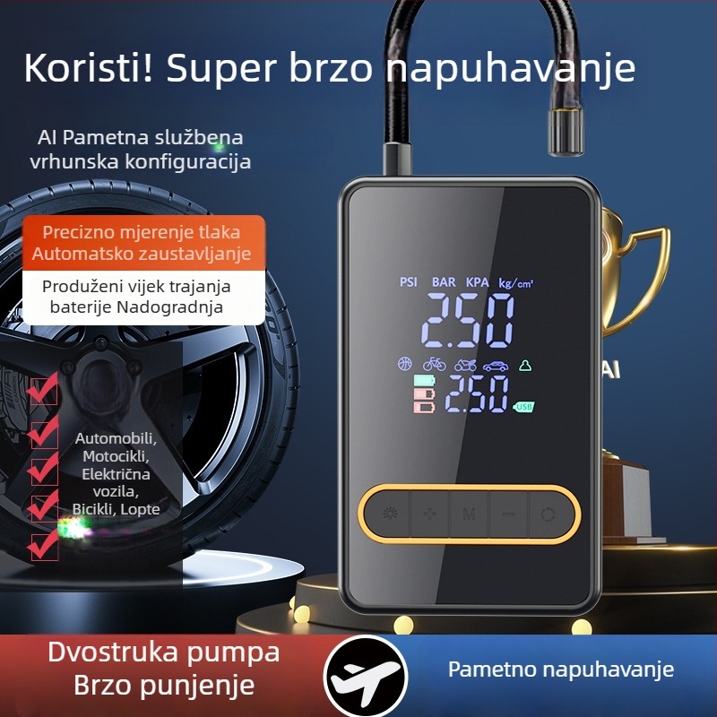 Mini prijenosna pumpa za pneumatike bicikala i automobila s bežičnim punjenjem, ručna, punjiva