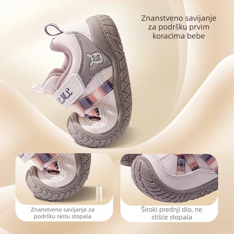 Dječje tenisice za hodanje, unisex, proljeće 2026, mekana potplata, protuklizne, prozračan mrežasti gornji dio, Velcro zatvarač, niski dizajn