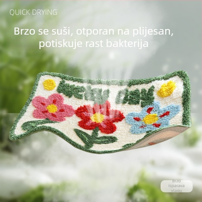 Prilagođena flokirana kupaonska prostirka, debeli, upija vlagu, protuklizna, kvadratna, otisak biljaka i cvijeća, dimenzije 40×60 cm ili 50×80 cm