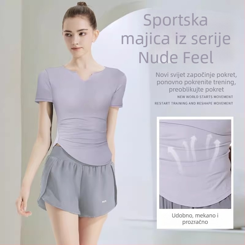 Ženski top za jogu s kratkim rukavima, oblikovanje siluete, brzo sušenje, Pilates, trčanje i fitness