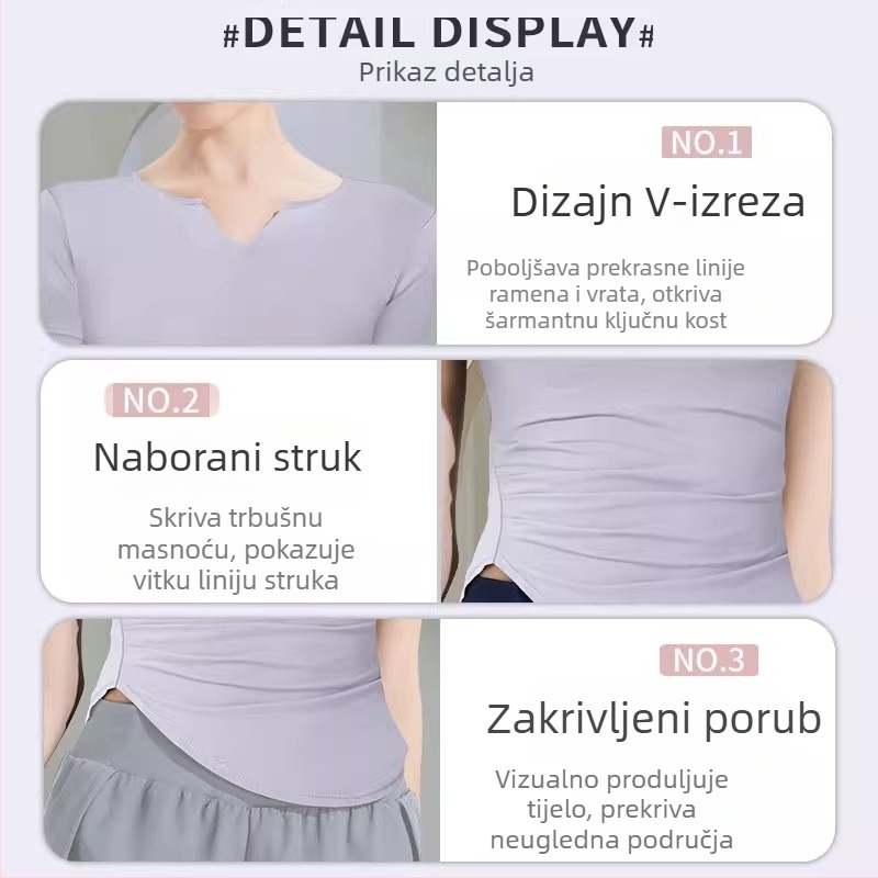 Ženski top za jogu s kratkim rukavima, oblikovanje siluete, brzo sušenje, Pilates, trčanje i fitness