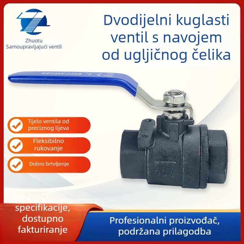 Gvijeni karbonski čelični dvodijelni navojni kuglasti ventil, unutarnji navoj, visok protok, ručno upravljanje, 1 inč, model Q11F-16C