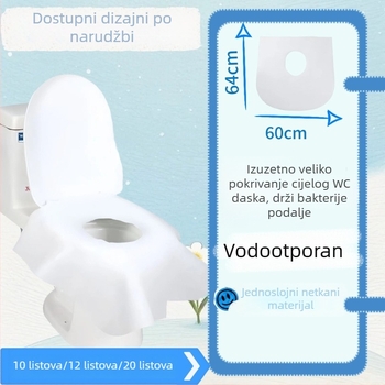 Zadebljani jednorazni podmetač za sjedalo WC-a za putovanja, kuću i hotel, vodootporan, netkana tkanina, veličina 60×64 cm, 10 kom.