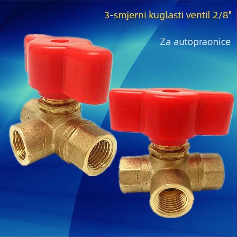 T-oblik kuglični ventil, 3-putni, 1/4" navoj, ručno upravljanje, za sustave pranja automobila