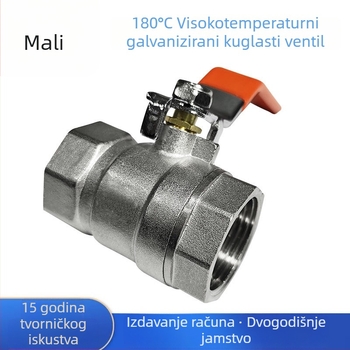 Masivno mesingi kuglasti ventil 180°, 1/2–3/4 in, elektroplatinirani bakreni kuglasti ventil s unutarnjim navojem, za visoke temperature i tlak