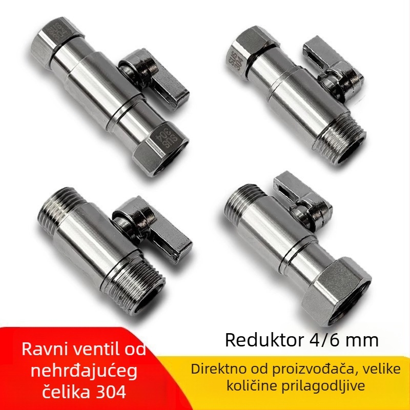 304 nehrđajući čelik, reduktor cijevi od 1/2 in do 3/4 in, spoj s vanjskim navojem, dvostruko spoj, kuglasti ventil za toplu i hladnu vodu, prekidač bojlera