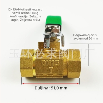 Latunski kuglični ventil s unutarnjim navojem, kvadratno tijelo, 1 inč, za opskrbu vodom