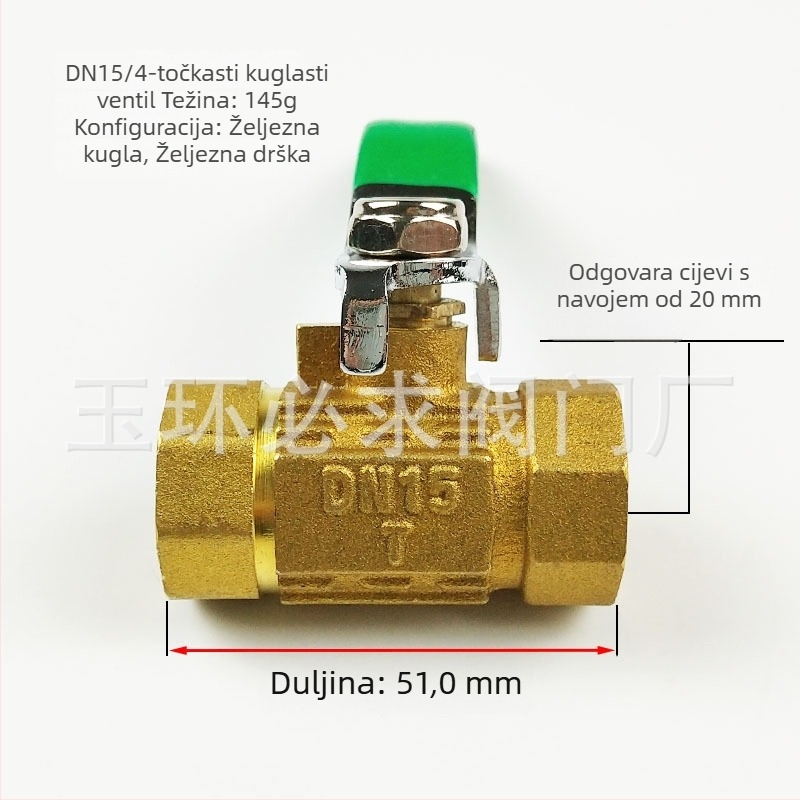 Latunski kuglični ventil s unutarnjim navojem, kvadratno tijelo, 1 inč, za opskrbu vodom