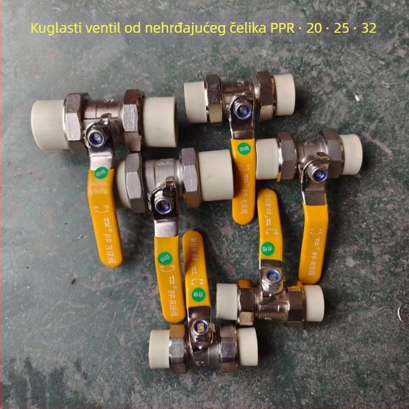 Nehrđajući čelični PPR dvostruko spojni kuglični ventil za vodovodne cijevi, 20/25/32 mm, ručno upravljanje