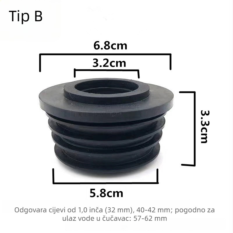 Gumeni brtvilo za vodovodnu cijev ulaza u klozet za čučanje, 32 mm cijev, 40 mm brtva, 1 inčni spoj