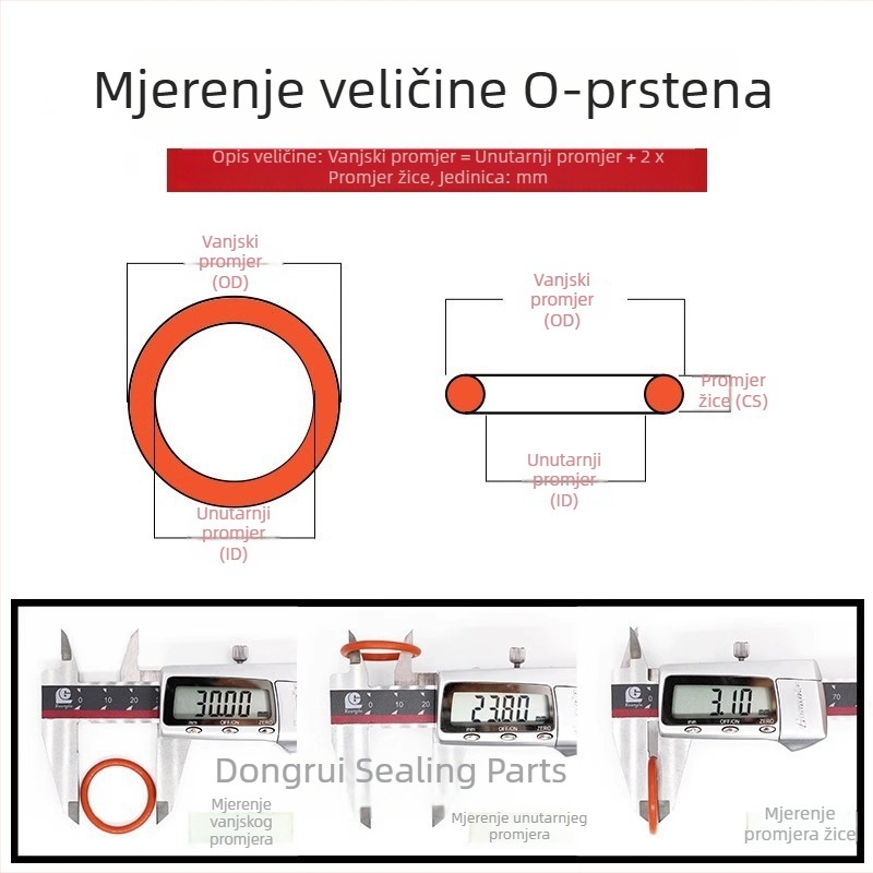 Crveni silikonski O-prsten, otporan na visoke temperature, kvalitete hrane, vodootporno brtveni prsten, vanjski promjer 4-17 mm, presjek 1,5 mm