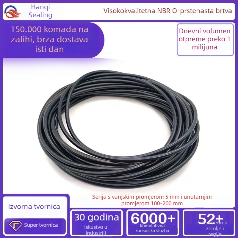 Nitrilni O-prsteni velikog promjera, prilagođeni NBR brtveni prsteni, Ø5 mm, otporni na ulje i Habanje