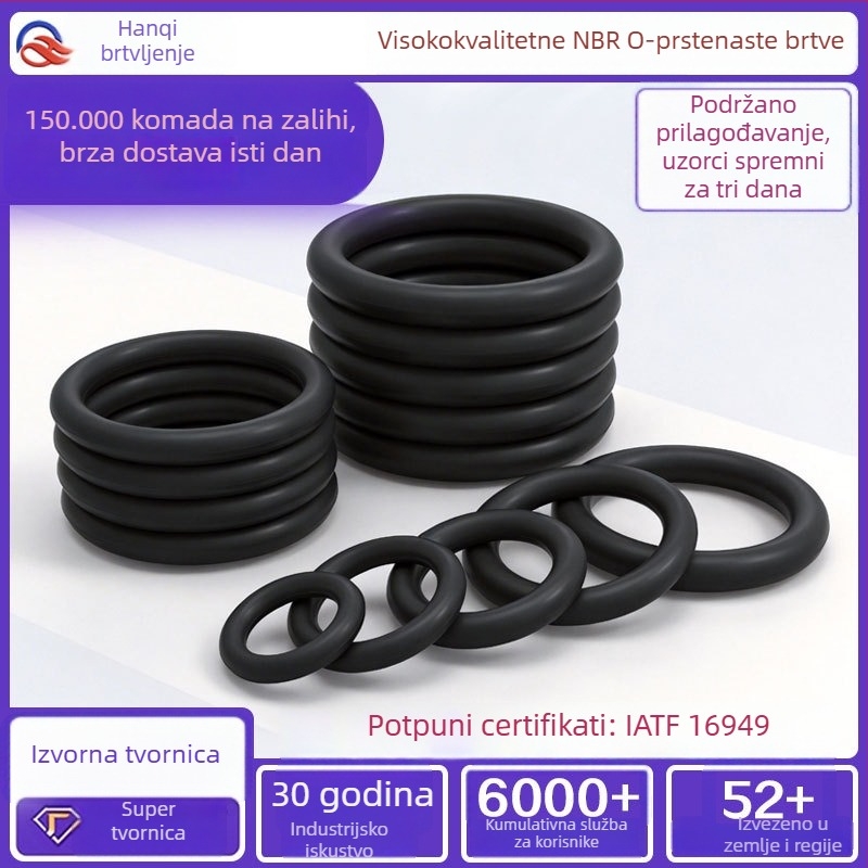 Nitrilni O-prsten, brtva tipa O, unutarnji promjer 1–184 mm, presjek 1,5 mm, vodootporan, brtvljenje zraka