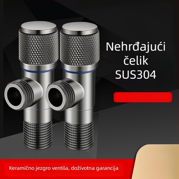 Ventil od nehrđajućeg čelika u boji gunmetal sive boje, debeli kutni ventil za bojler i WC, bakreno jezgro, 1/2 inčni spoj, X oblik ventila