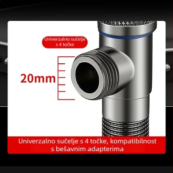 Ventil od nehrđajućeg čelika u boji gunmetal sive boje, debeli kutni ventil za bojler i WC, bakreno jezgro, 1/2 inčni spoj, X oblik ventila